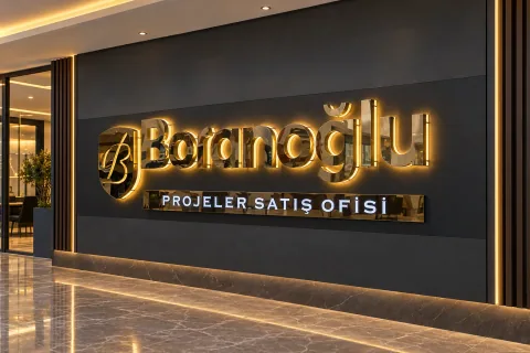 Boranoğlu satış ofisi için altın tonlu harf tasarım örneği
